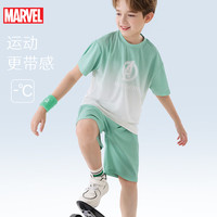 迪士尼男童运动套装夏装短袖T恤裤子两件套大童中裤凉感薄款运动裤 蓝色 160