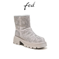 fed时尚雪地靴春季女靴加厚短靴厚底保暖靴女款D1116-ZFA213