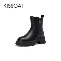 KISSCAT接吻猫休闲气质真皮靴简约增高时尚雪地靴女
