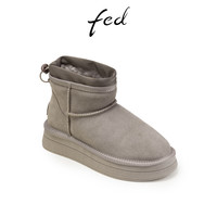 fed时尚加绒雪地靴冬季女靴毛茸茸短靴灰色棉鞋女D1108-JA006