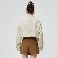 【可拆胸针】秋季翻领短款长袖牛仔外套女