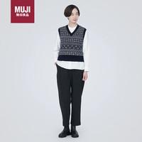 無印良品 MUJI（無印良品 ）女式 美利奴羊毛 图案织 V领背心 藏青色图案3A S 
