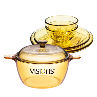 VISIONS康宁1.5L汤锅和4头餐具套装组合 耐热玻璃锅玻璃碗碟套装组合 VS15+4头晶炫餐具