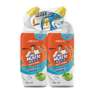 威猛先生（Mr Muscle）洁厕剂 洁厕液 洁厕灵 厕所马桶清洁 家用厕所除垢去渍去异味除菌 薄荷清香 750g*2