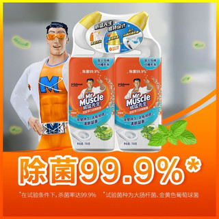 威猛先生（Mr Muscle）洁厕剂 洁厕液 洁厕灵 厕所马桶清洁 家用厕所除垢去渍去异味除菌 薄荷清香 750g*2