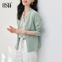 OSA欧莎设计感假两件长袖针织开衫女春装2025年拼接雪纺上衣 豆沙绿色 L