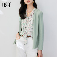 OSA欧莎设计感假两件长袖针织开衫女春装2025年拼接雪纺上衣  L
