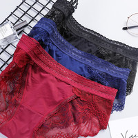浪莎性感内裤女蕾丝纯棉裆部无痕冰丝中腰超薄透明女士透气诱惑短裤头 8002黑+肤+蓝+白 4条 L 165/9095-115斤