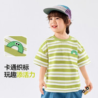 DUDUJIA嘟嘟家【服饰5折】宝宝短袖T恤薄款儿童夏装条纹女童半袖男童透气衣服童 绿白条纹 80