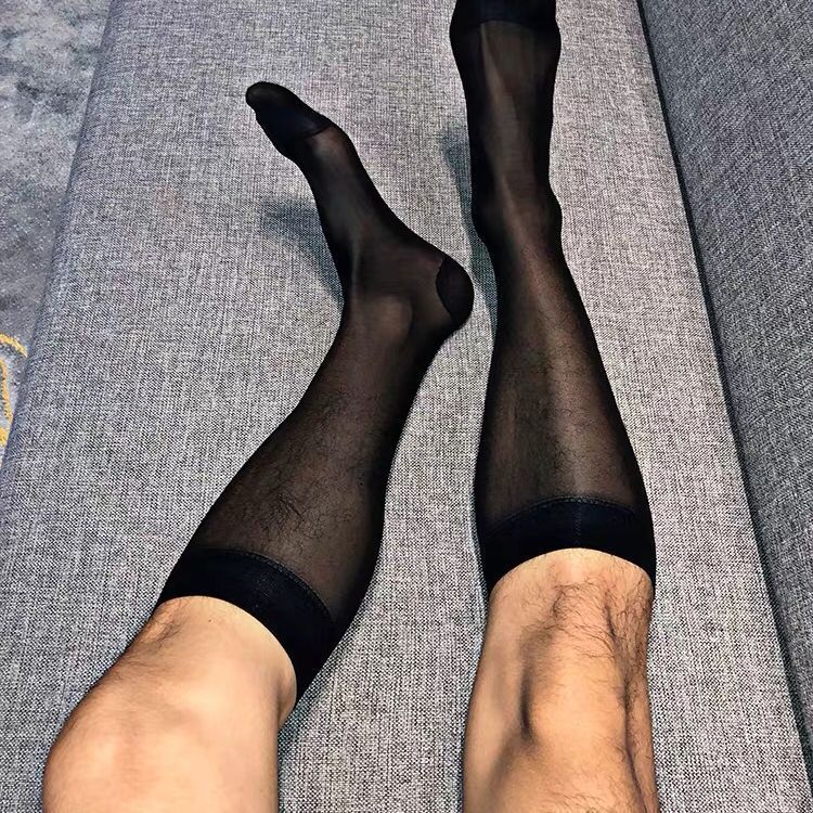 莫莲娜正装黑丝男长筒性感男士丝袜日本正装素面超薄锦纶商务高筒袜 3双黑色素面