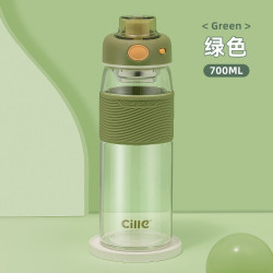 cille 希乐 玻璃杯女士大容量水杯男加厚简约杯子夏季带过滤家用泡茶杯 绿色