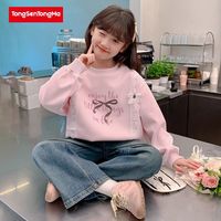 童森童马女童春季卫衣2025洋气蝴蝶结中大童秋装花边宽松上衣