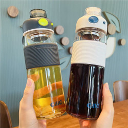 cille 希乐 玻璃杯女士大容量水杯男加厚简约杯子夏季带过滤家用泡茶杯 绿色