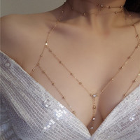 束芬 SHUFEN 胸链身体链欧美bodychain性感比基尼bikini立体后背链露背 Q0038金色身体链
