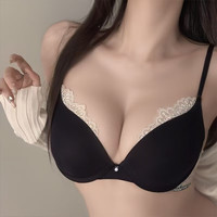 PEANOJEAN性感蕾丝内衣女小胸聚拢显大收副乳防下垂文胸套装无钢圈P8670 咖色 70B