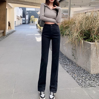 红蜻蜓 RED DRAGONFLY直筒牛仔裤女2025年春季女装烟管裤显瘦女士长阔腿裤子女 黑色长裤 28
