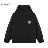 gxgjeansgxg.jeans男装秋冬季黑色保暖连帽短款羽绒服潮 黑色-1 2XL (185)