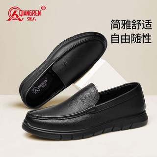 强人3515男士皮鞋头层牛皮软底驾车鞋一脚蹬休闲皮鞋男单鞋 黑色 43