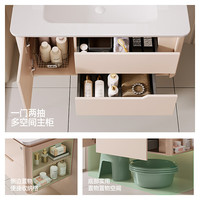 顾家家居 KUKA 浴室柜陶瓷一体盆洗手洗脸盆柜组合卫生间洗漱台 普通款90cm|甜茶色|右侧边柜