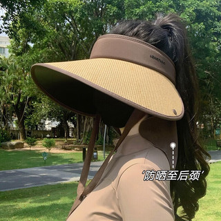 衣起纤手草编黑胶大帽檐防晒帽遮阳女护颈空顶遮脸骑车不翻防晒太阳帽子