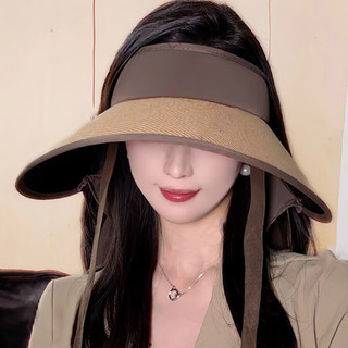 衣起纤手草编黑胶大帽檐防晒帽遮阳女护颈空顶遮脸骑车不翻防晒太阳帽子