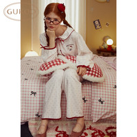Gukoo/果壳睡衣春秋款HelloKitty联名波点甜美女家居服套装A