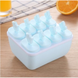 冰格棒冰模具8连冰格家用自制冰淇淋棒冰模具卡通雪糕模具带盖 方形蓝色