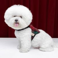宠物胸背带秋冬加绒羊毛保暖可爱格子背心宠物用品
