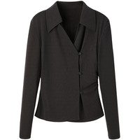 【秒杀】太平鸟 翻领针织衬衫收腰V领斜门襟气质通勤时尚上衣