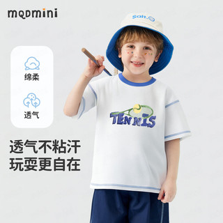 MQDMINI童装儿童短袖男童T恤小童夏装休闲宝宝衣服 蓝色网球白色 120