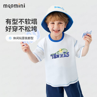 MQDMINI童装儿童短袖男童T恤小童夏装休闲宝宝衣服 蓝色网球白色 120