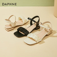 达芙妮(DAPHNE)2025粗跟女士时装凉鞋女夏季仙女风一字带配裙子鞋 米白色(跟高3.5cm) 35()