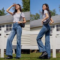 森马 Semir牛仔裤女简约做旧长裤夏季凉感喇叭裤109324124004 29 牛仔蓝灰88401