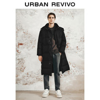 UR2024冬季男时尚宽松保暖长款抽绳连帽羽绒服UMM140012 黑色 M