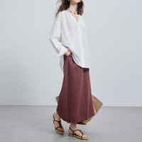 三彩2025夏季高腰半身裙复古小黑裙显瘦直筒裙长裙垂感M