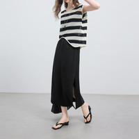 三彩2025夏季高腰半身裙复古小黑裙显瘦直筒裙长裙垂感M