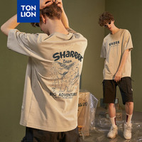  TONLION/唐狮 潮流百搭 男士短袖T恤  浅米 M