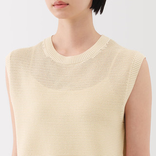 無印良品 MUJI（無印良品 ） 女式 强捻网眼法国袖毛衣 女款背心25年夏季针织衫女装 BA1QFA5S 米白色 M (160/84A)