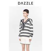 DAZZLE刘雯同款地素条纹毛衫春秋装新款复古海军风提花长袖上衣女 黑色 M