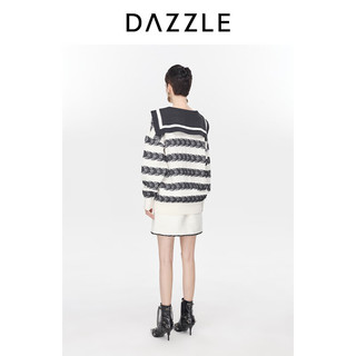 DAZZLE刘雯同款地素条纹毛衫春秋装新款复古海军风提花长袖上衣女 黑色 M