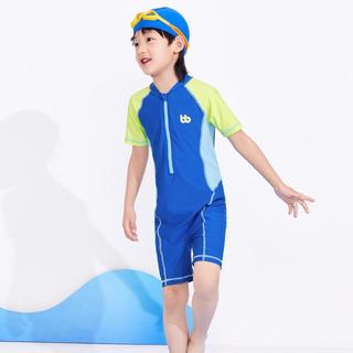 撞色连体男童泳装儿童泳衣套装连体游泳衣夏季大小童宝宝高弹耐氯