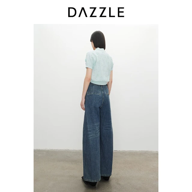 DAZZLE地素 毛针织衫2024夏季四季针织短袖上衣 浅蓝色 XS