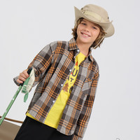 真维斯童装 秋冬 宽松翻领长袖格子休闲衬衫男童潮KE 啡色2900 110