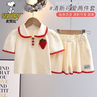史努比女童套装夏季洋气女宝宝polo衫裤子两件套儿童装