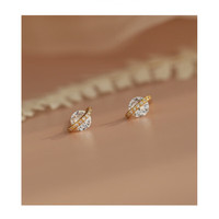 花饰庄园 单颗裸钻星球耳钉925银针镶钻耳饰女小众设计感气质个性精致耳饰 金色款 925银针
