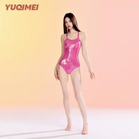 Yuqimei竞速泳衣女2025三角连体游泳馆专业训练温泉泳装 XL 亮粉色
