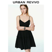 UR2025夏季女装波嬉风V领肌理感吊带连衣裙UYY750019 正黑 S