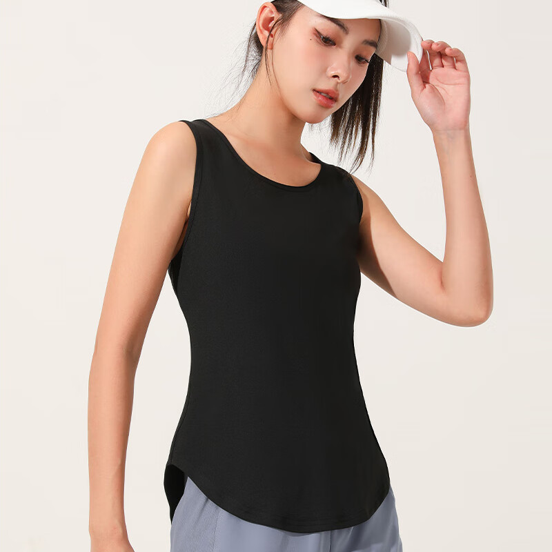 徽昂瑜伽服女背心无袖运动服t恤速干上衣服跑步网纱镂空美背黑XL