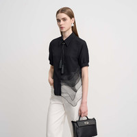 sdeer圣迪奥女装25夏复古翻领欧根纱拼接短袖衬衫S252Z0406 S/160