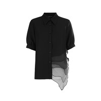 sdeer圣迪奥女装25夏复古翻领欧根纱拼接短袖衬衫S252Z0406 XL/175